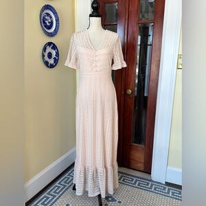 BCBGMAXAZRIA | Blush/Light Peachy Cream Lace Short Sleeve Maxi Dress, Size S